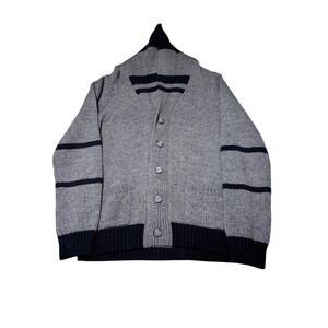 VTG 90s Tris Line Mens Cardigan Sweater Shawl Collar Gray Size L Made Italy